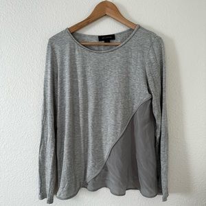 St. John Heather Grey Long Sleeve Top Silk & Viscose, Collar Trim Size Small